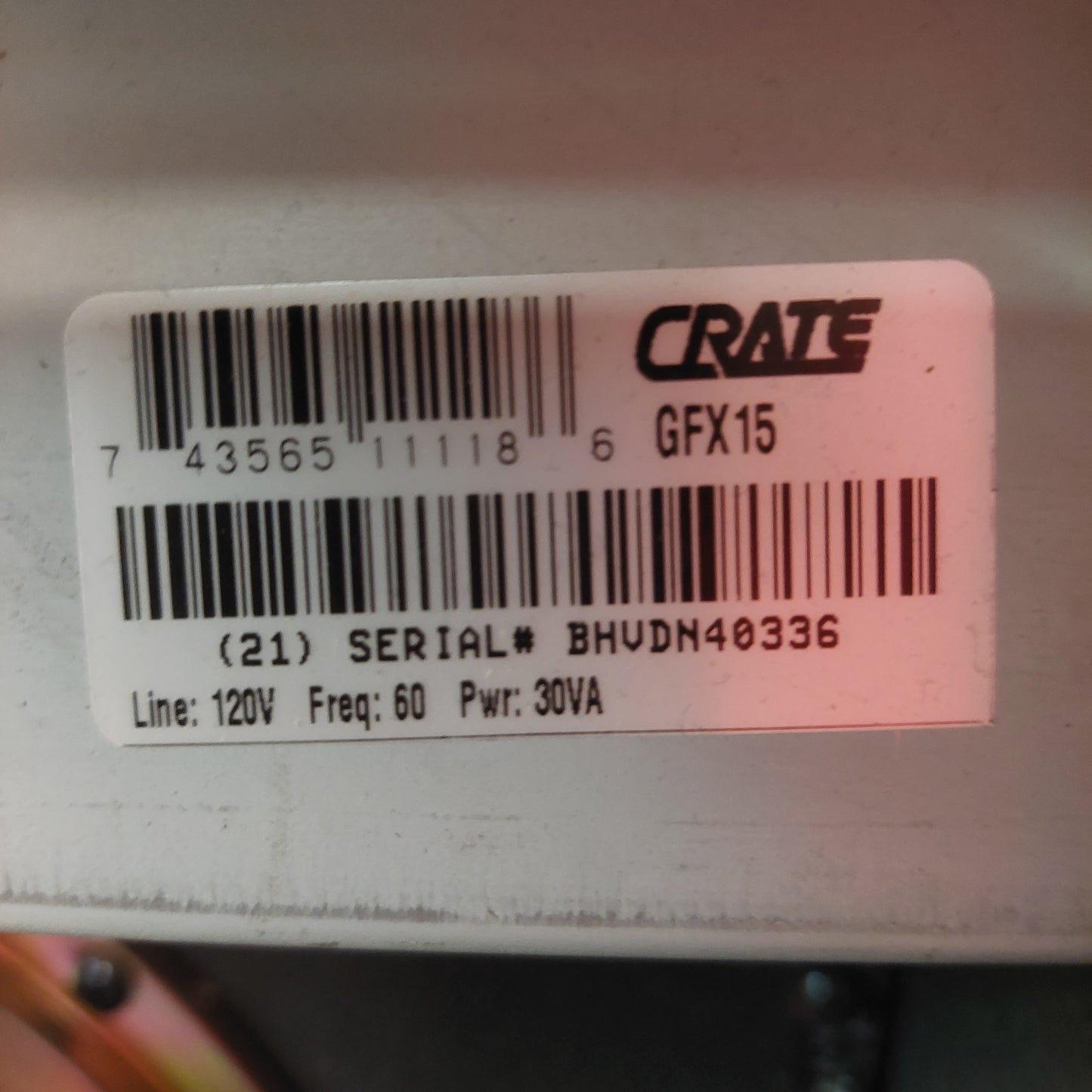 Crate GFX15 15 Watt Guitar Amplifier (USED) SN# 21BHVDN40336