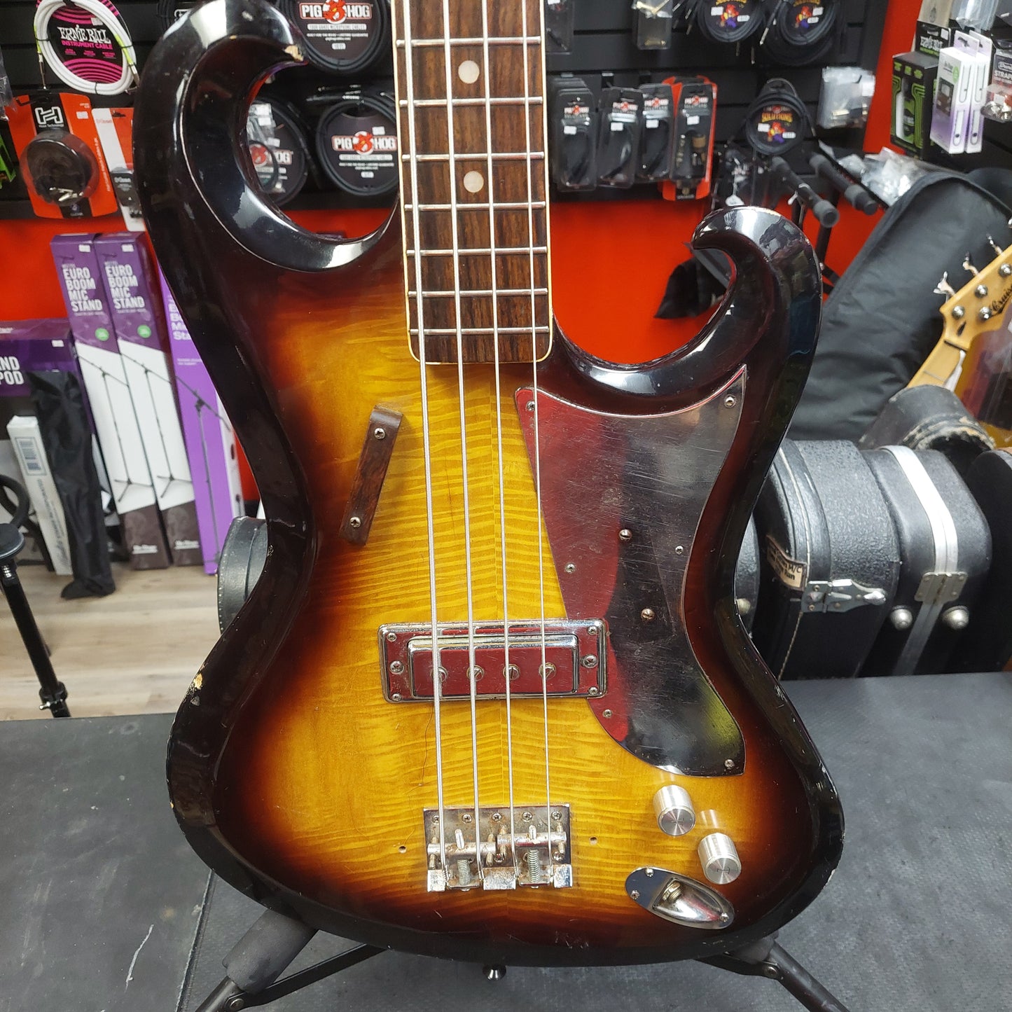 1960's Avalon "The Shaggs" AV-1B 4-String Bass Guitar - Tiger Maple Sunburst "Made In Japan"