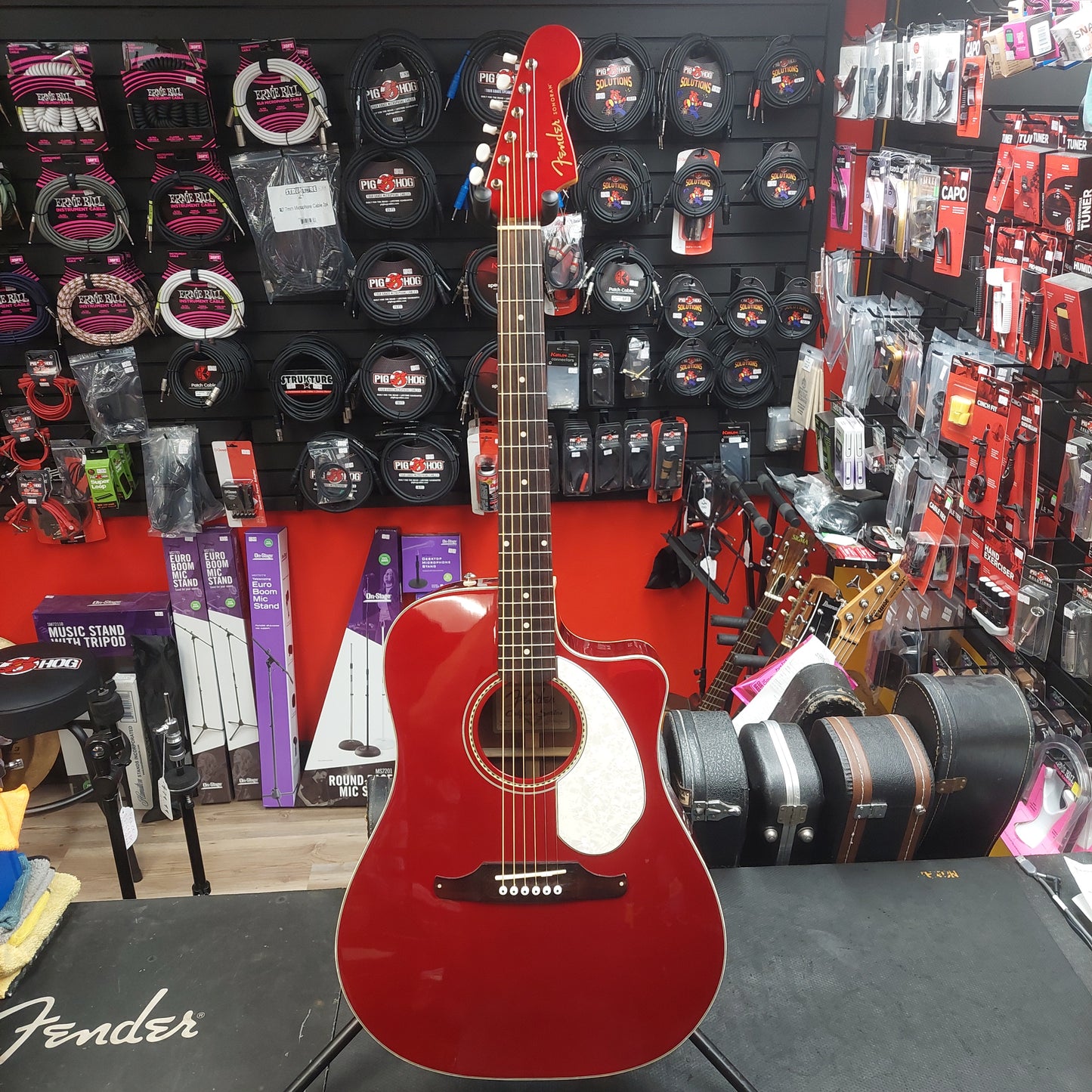 2015 Fender SCE CAR Pearl Sonoran Acoustic/Electric Guitar - Cany Apple Red w/ Pearl Binding SN# CSG15000430