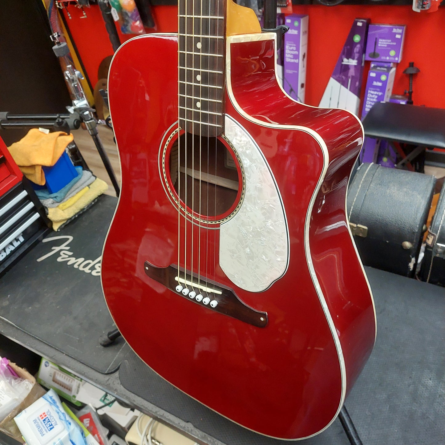 2015 Fender SCE CAR Pearl Sonoran Acoustic/Electric Guitar - Cany Apple Red w/ Pearl Binding SN# CSG15000430