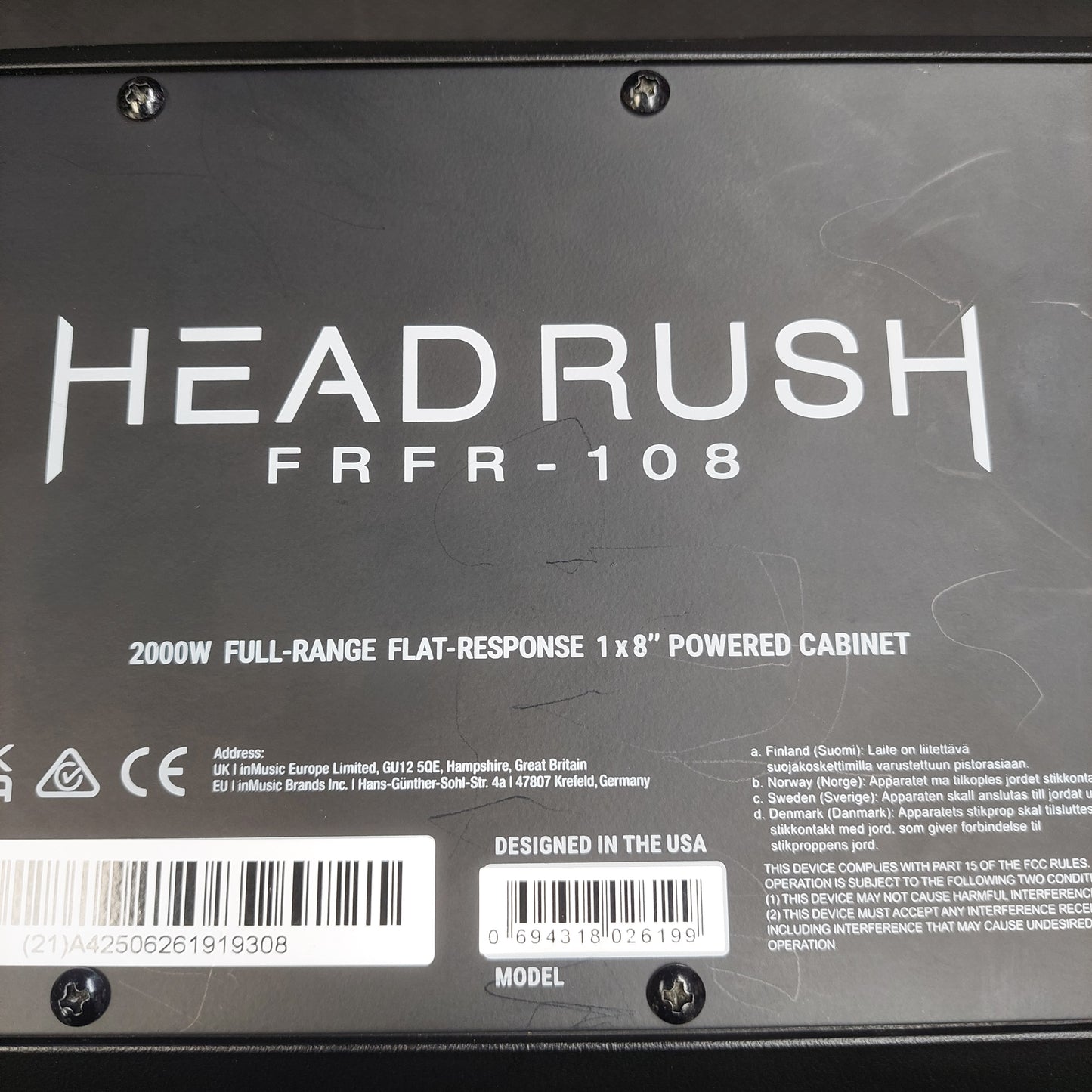 HeadRush FRFR-108 2000W Full-Range Flat Response 1x8" Powered Cabinet w/ Power Cable (USED) SN#(21)A4250626193081