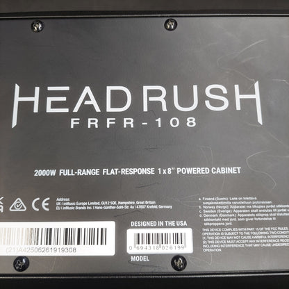 HeadRush FRFR-108 2000W Full-Range Flat Response 1x8" Powered Cabinet w/ Power Cable (USED) SN#(21)A4250626193081