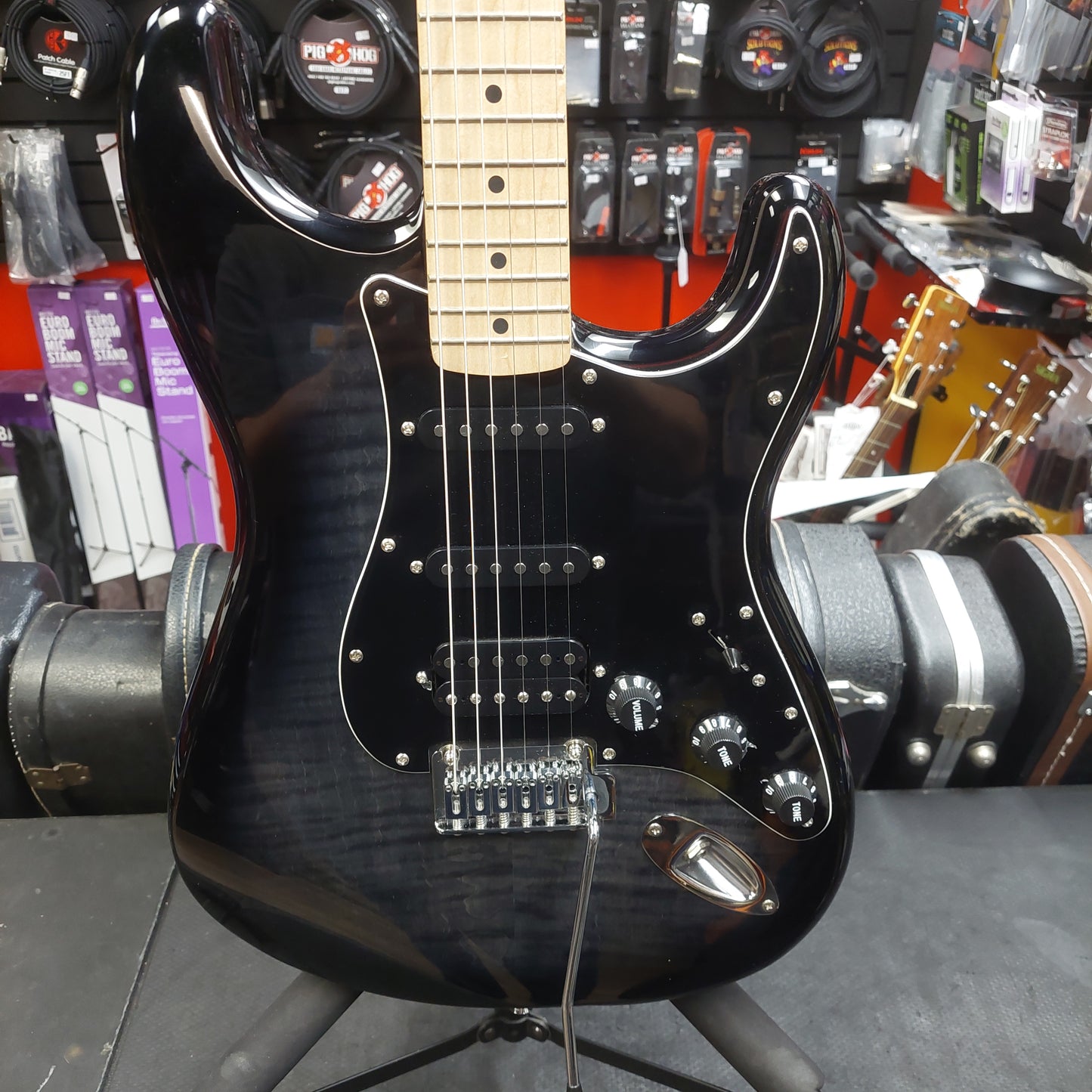 2022 Squire Affinity Series Stratocaster FMT HSS, Maple Fingerboard, Black Pickguard - Black Burst SN# CYKC22006870
