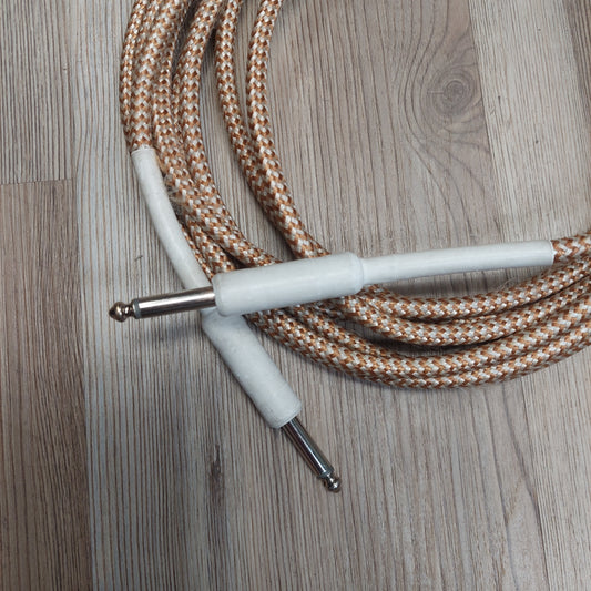 Woven Instrument Cable Straight To Straight 15 Feet - Gold & White Jacket (USED)