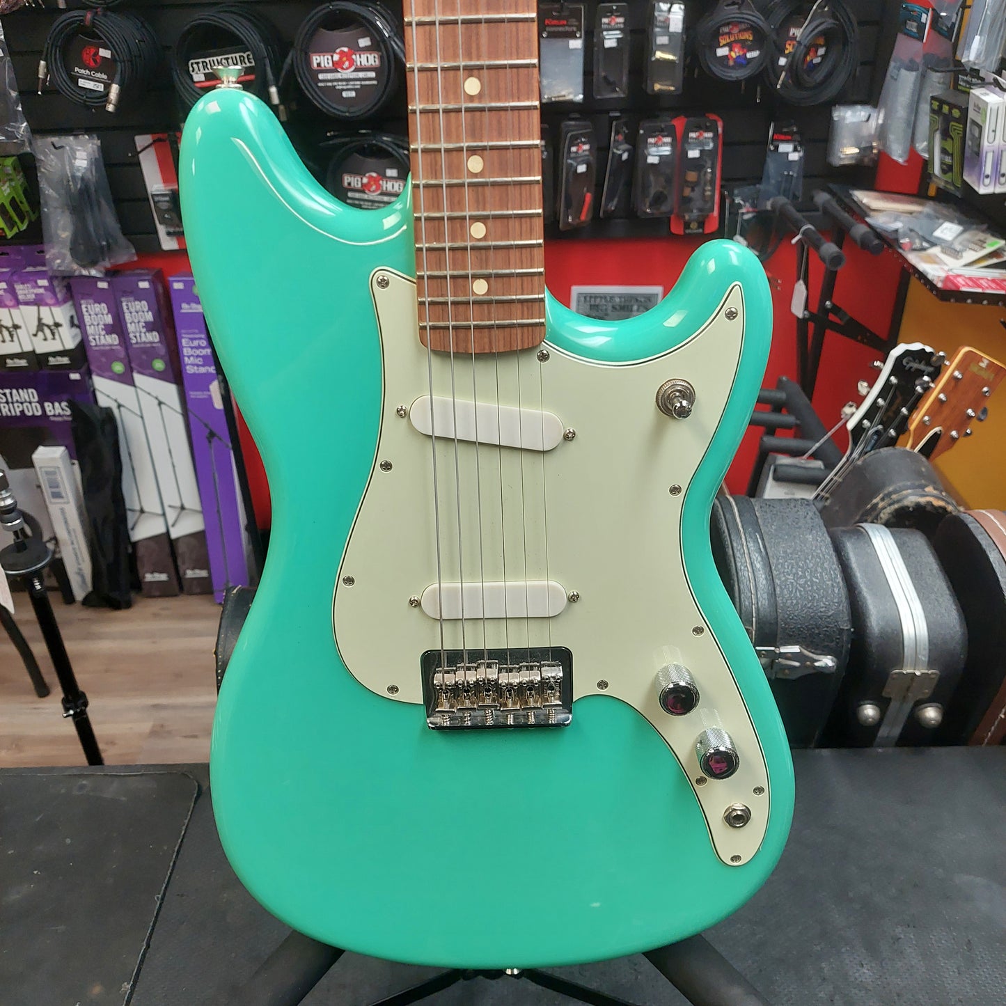 2021 Fender Player Duo Sonic, Pau Ferro Fingerboard, Sea Foam Green w/ Locking Tuners (USED) "Made In Mexico"
