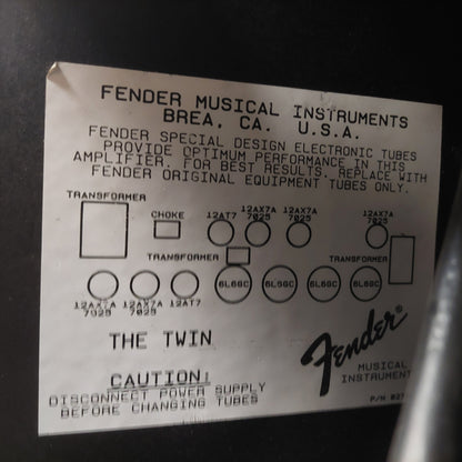 1990 Fender The Twin Red Knob LL66385 100-Watt, 2x12" Guitar Combo Amplifier SN# LO-289539 "Made In USA"