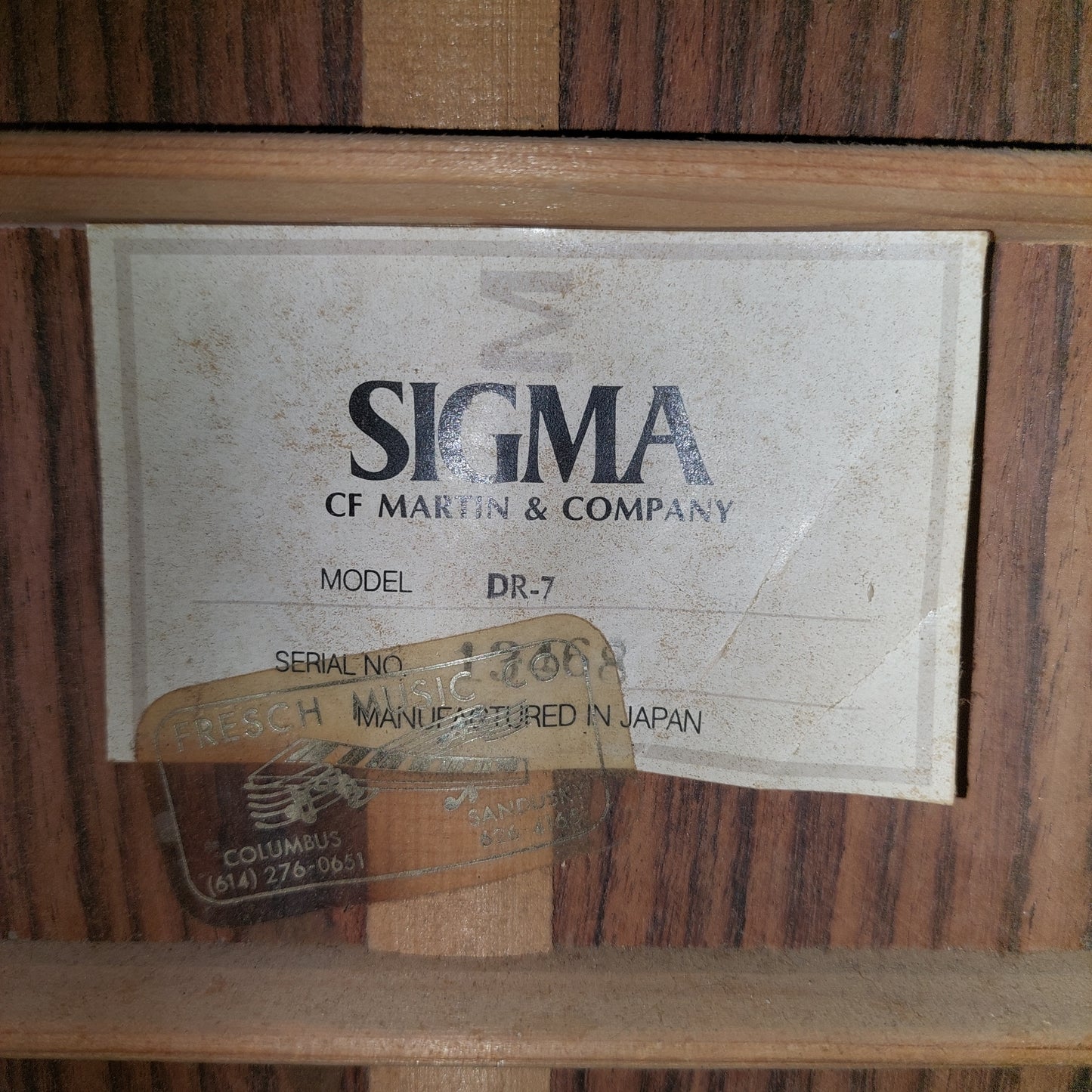 1970's Sigma DR-7 Acoustic Guitar - Natural "Made In Japan"  SN# 13068