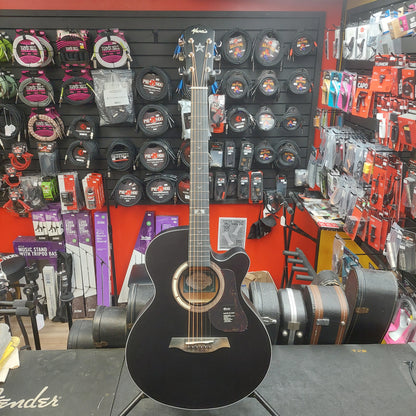 Mantic GT-1ACBK Auditorium Cutaway Acoustic Guitar - Satin Black