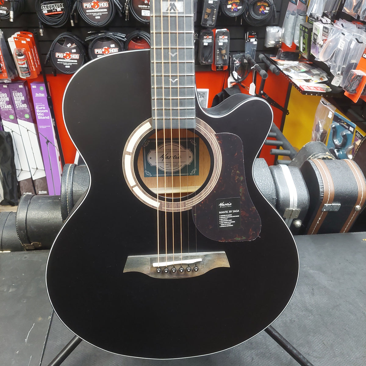 Mantic GT-1ACBK Auditorium Cutaway Acoustic Guitar - Satin Black