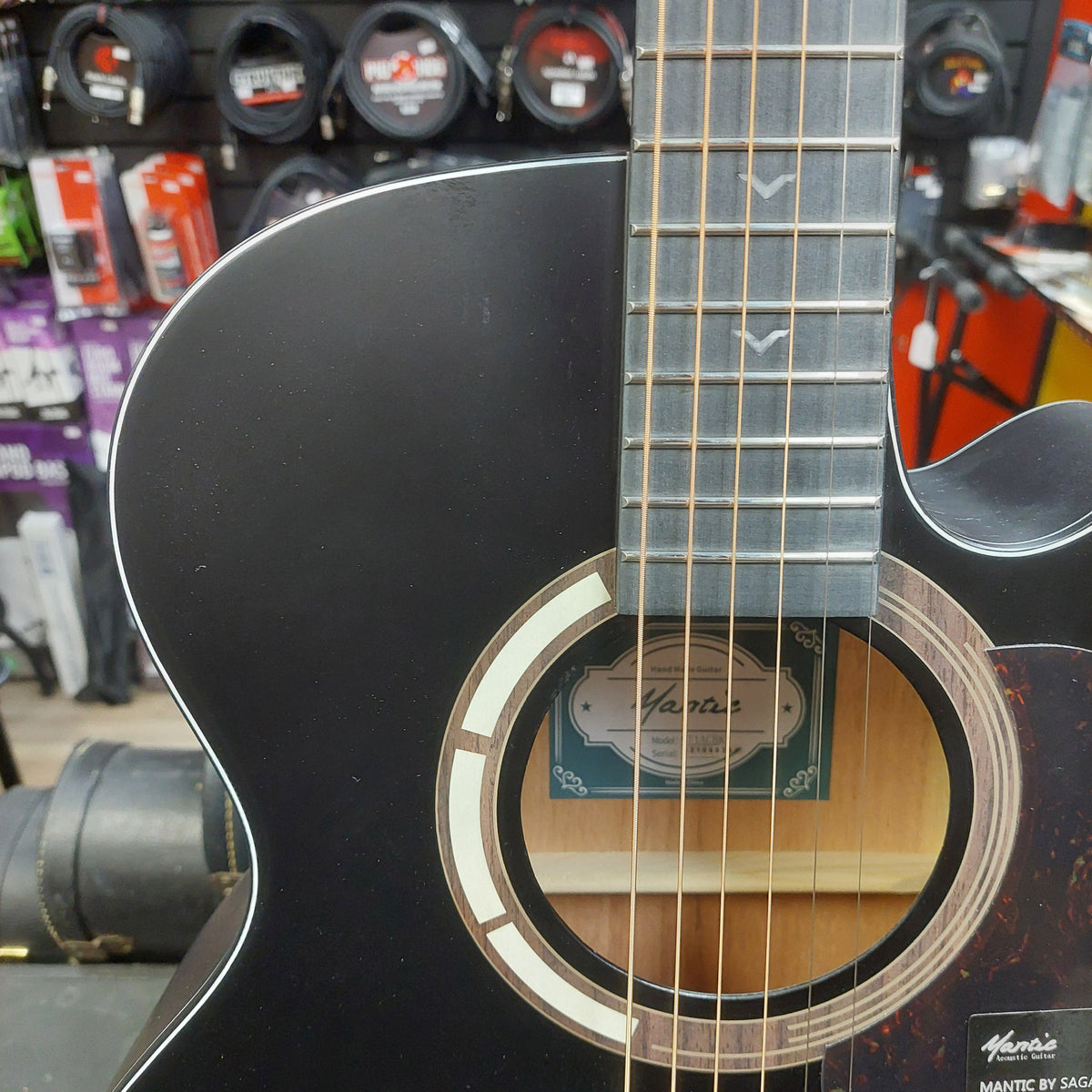Mantic GT-1ACBK Auditorium Cutaway Acoustic Guitar - Satin Black