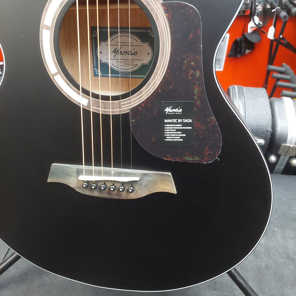 Mantic GT-1ACBK Auditorium Cutaway Acoustic Guitar - Satin Black