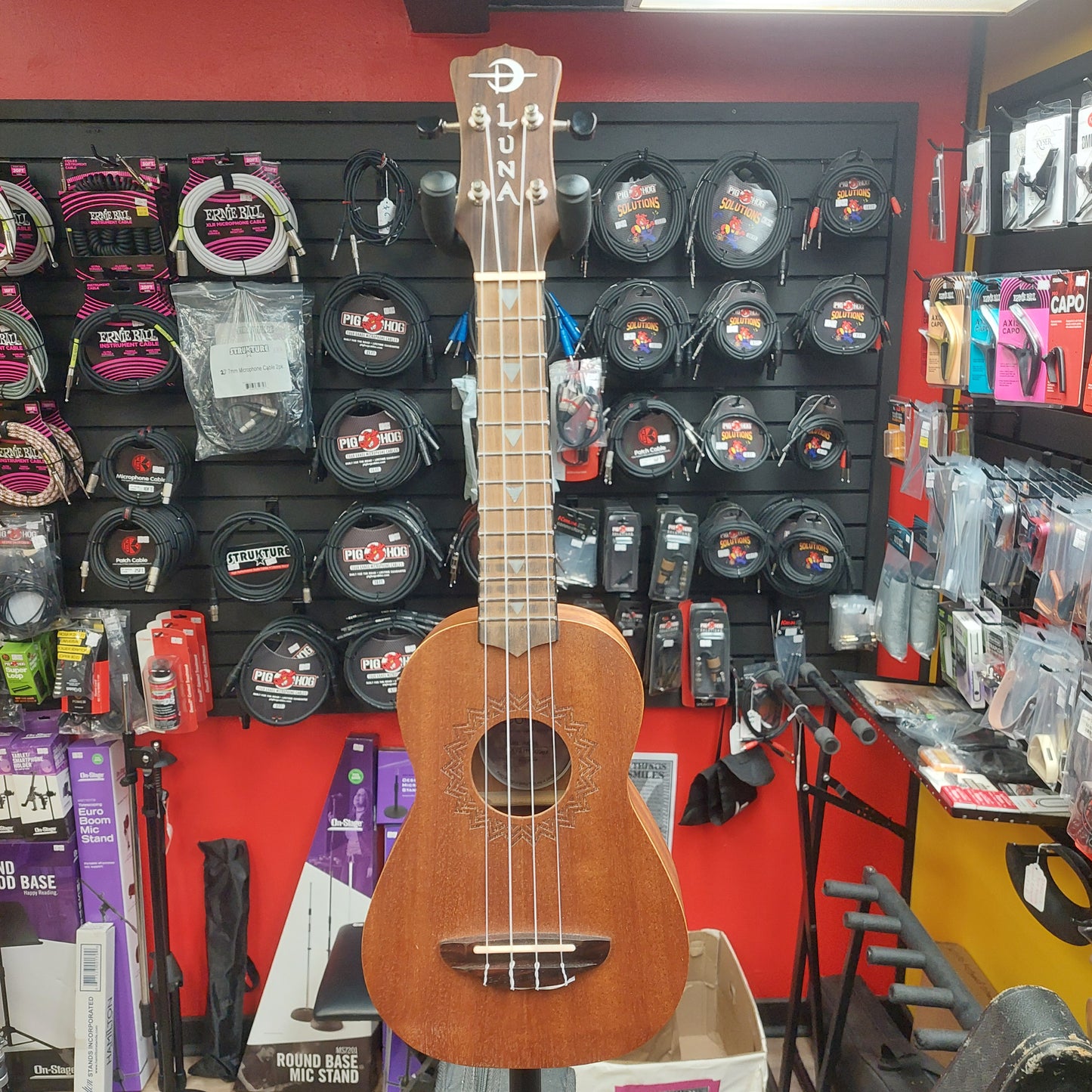 LUNA UKE VMS EL, Soprano Ukulele Acoustic/Electric w/ Built In Tuner - Natural Finish SN# XY211000967