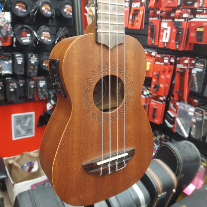 LUNA UKE VMS EL, Soprano Ukulele Acoustic/Electric w/ Built In Tuner - Natural Finish SN# XY211000967