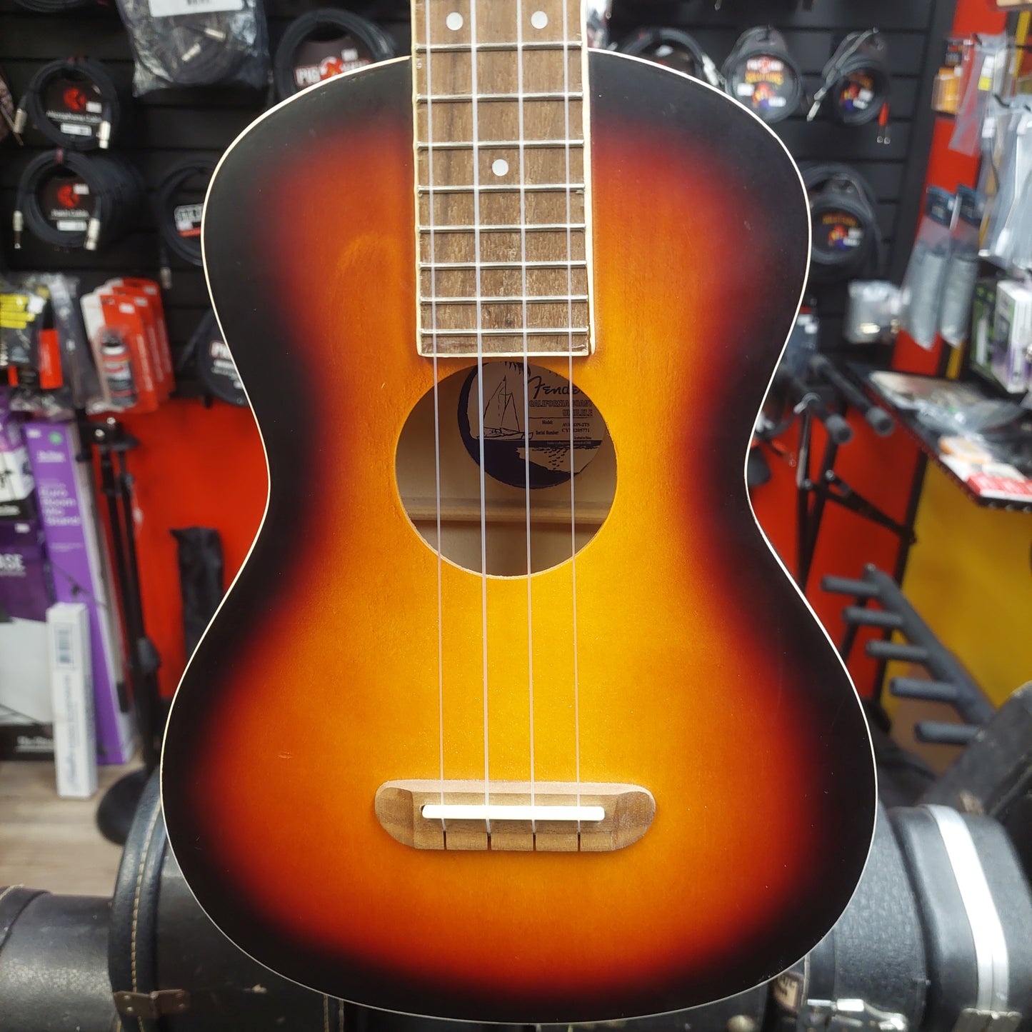 2024 Fender Avalon Tenor Ukulele Walnut Fingerboard - 2-Color Sunburst  SN# CYN2205771 "Sold As Is" Has Finish Blemishes To Back Of Neck