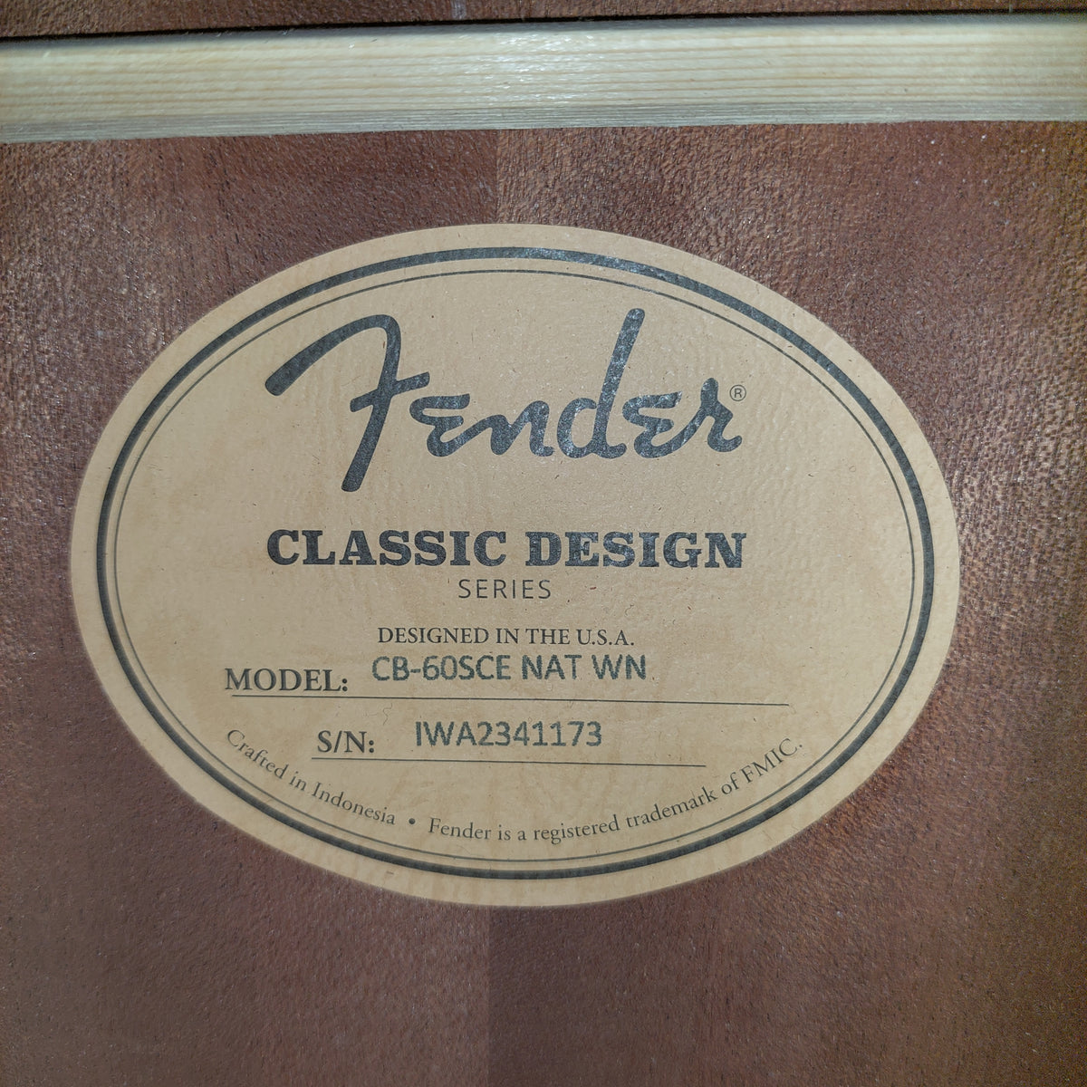 2023 Fender CB60SCE Acoustic/Electric 4-String Bass Guitar, Walnut Fingerboard - Natural  SN# IWA2341173
