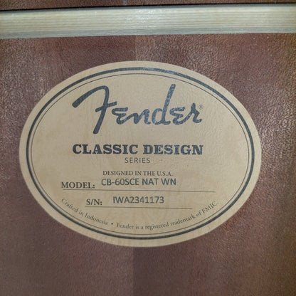 2023 Fender CB60SCE Acoustic/Electric 4-String Bass Guitar, Walnut Fingerboard - Natural  SN# IWA2341173