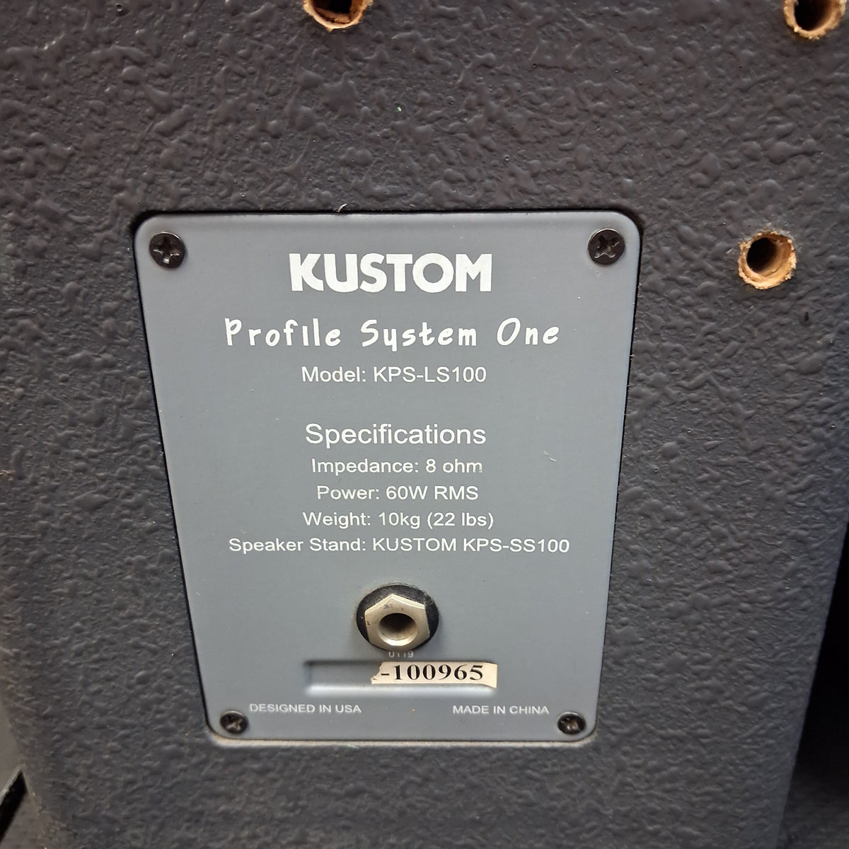 KUSTOM KPS PROFILE SYSTEM ONE 5-CHANNEL PORTABLE PA, 100W w/ DUAL 6.5” PA SPEAKERS w/ SPEAKER CABLES & POWER CABLE (USED) SN# 0251-000965 "EFFECTS NOT WORKING"