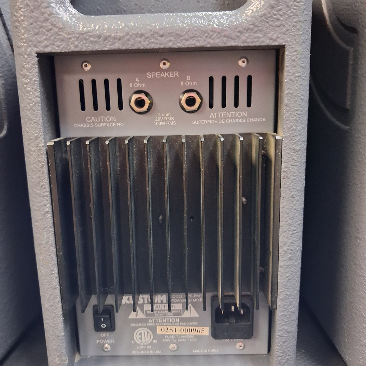 KUSTOM KPS PROFILE SYSTEM ONE 5-CHANNEL PORTABLE PA, 100W w/ DUAL 6.5” PA SPEAKERS w/ SPEAKER CABLES & POWER CABLE (USED) SN# 0251-000965 "EFFECTS NOT WORKING"