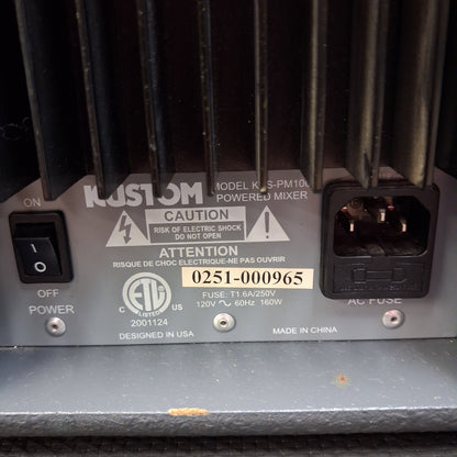 KUSTOM KPS PROFILE SYSTEM ONE 5-CHANNEL PORTABLE PA, 100W w/ DUAL 6.5” PA SPEAKERS w/ SPEAKER CABLES & POWER CABLE (USED) SN# 0251-000965 "EFFECTS NOT WORKING"