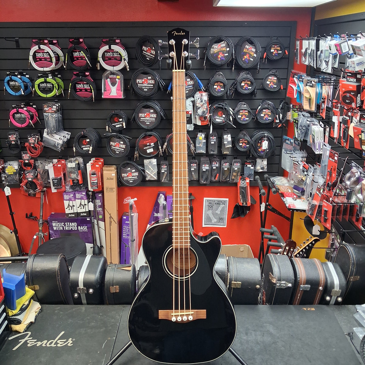 2022 Fender CB-60SCE 4-String Acoustic/Electric Bass, Walnut Fingerboard - Black Gloss  SN# IWA2216412 "Has Finish Crack To Bottom Center Of Body"