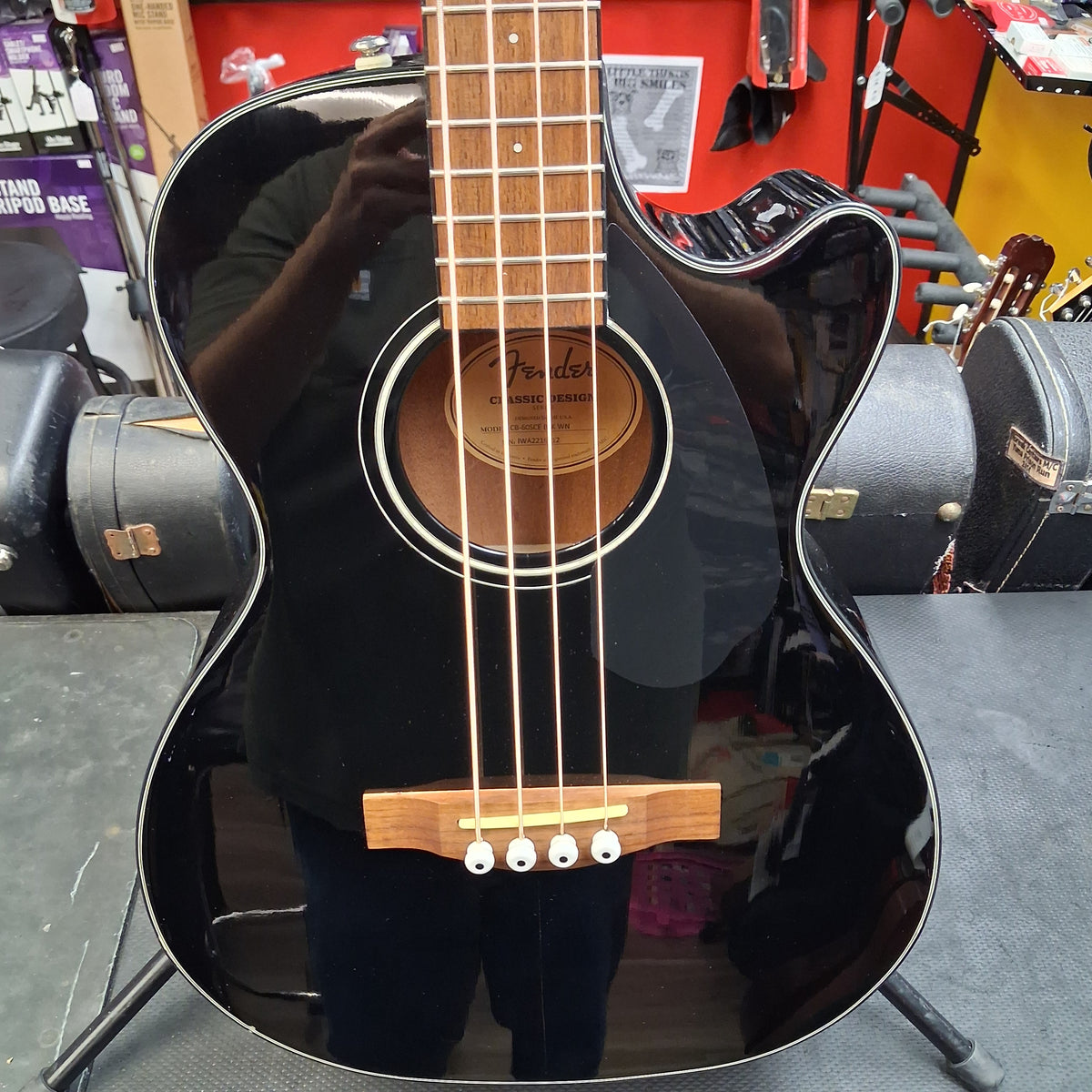 2022 Fender CB-60SCE 4-String Acoustic/Electric Bass, Walnut Fingerboard - Black Gloss  SN# IWA2216412 "Has Finish Crack To Bottom Center Of Body"