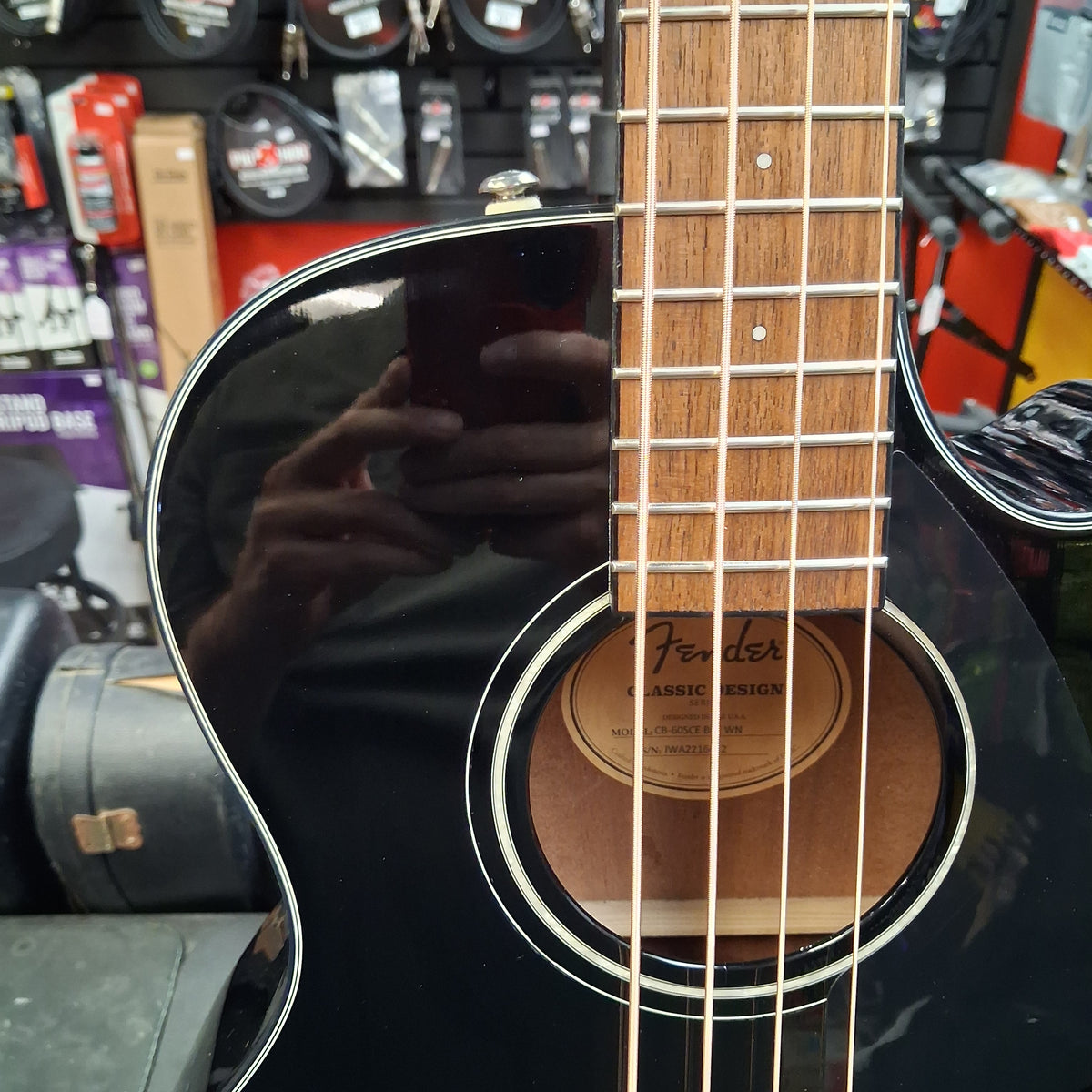 2022 Fender CB-60SCE 4-String Acoustic/Electric Bass, Walnut Fingerboard - Black Gloss  SN# IWA2216412 "Has Finish Crack To Bottom Center Of Body"
