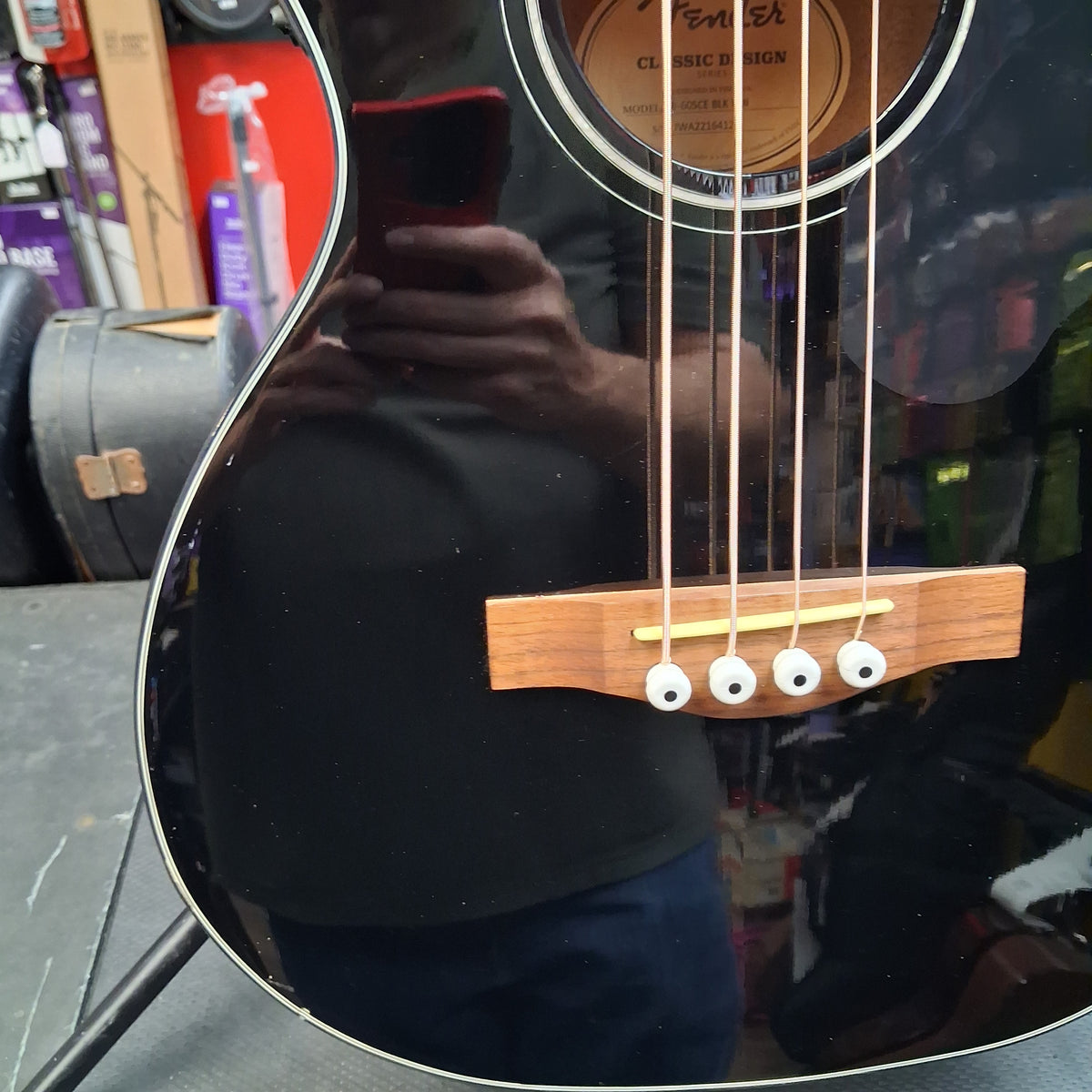 2022 Fender CB-60SCE 4-String Acoustic/Electric Bass, Walnut Fingerboard - Black Gloss  SN# IWA2216412 "Has Finish Crack To Bottom Center Of Body"