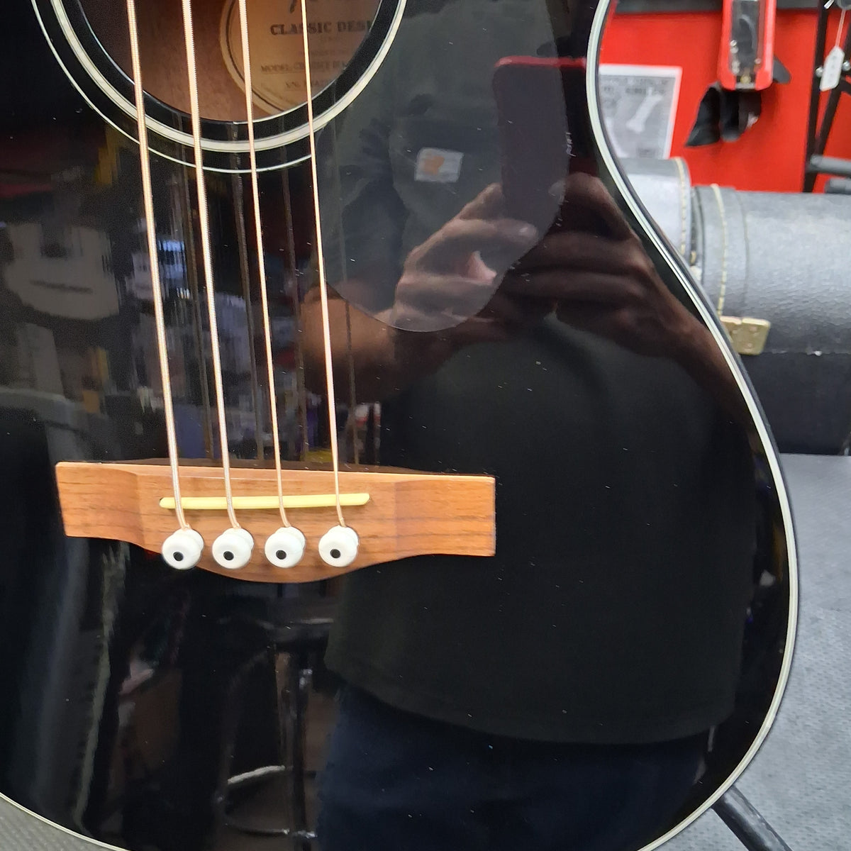 2022 Fender CB-60SCE 4-String Acoustic/Electric Bass, Walnut Fingerboard - Black Gloss  SN# IWA2216412 "Has Finish Crack To Bottom Center Of Body"