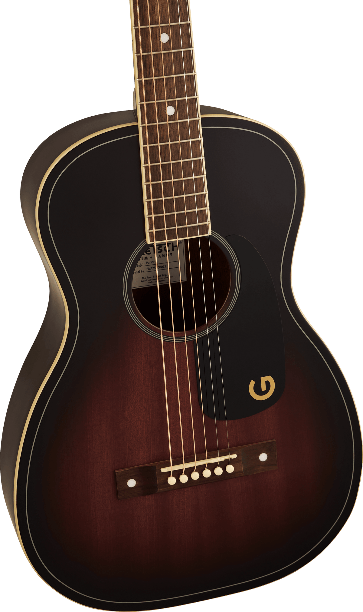 Gretsch Jim Dandy Parlor, Walnut Fingerboard, Black Pickguard - Deep Cherry Burst SN# IWA2615411