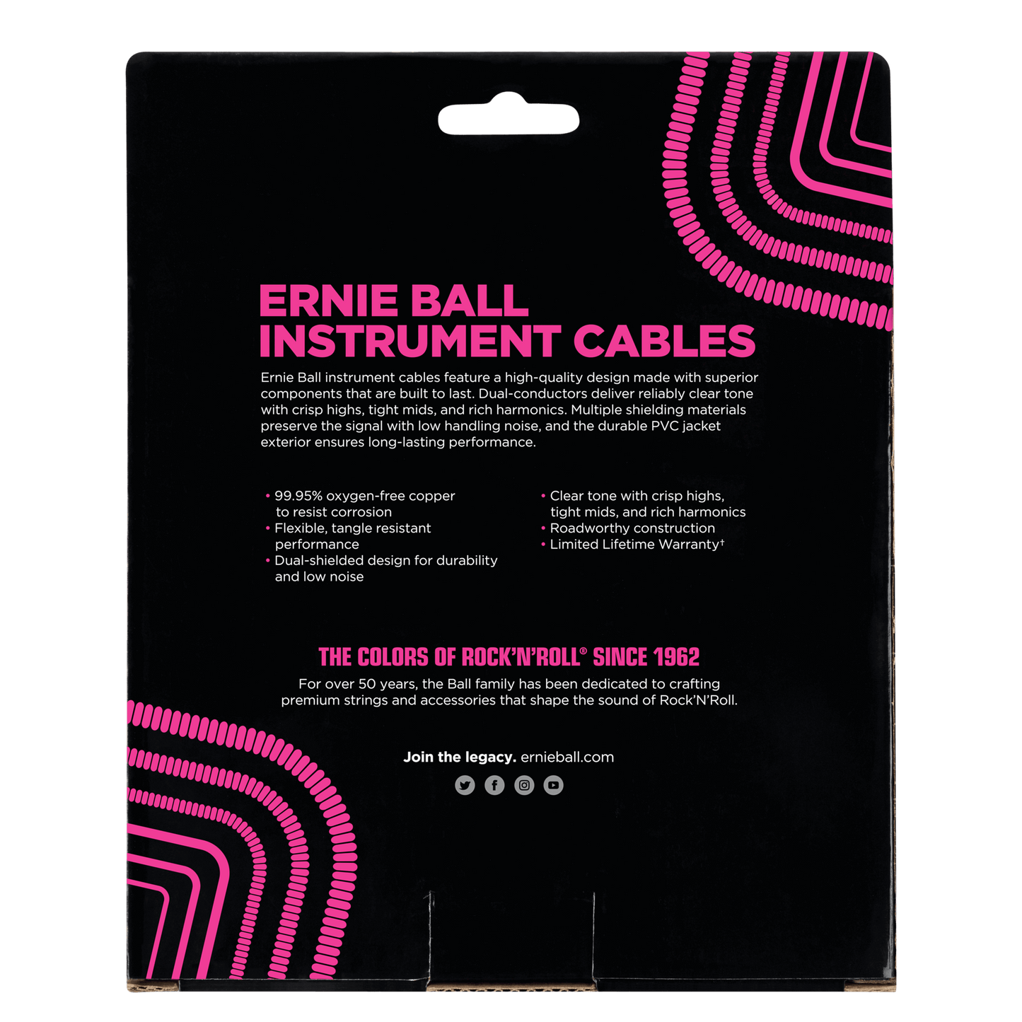 ERNIE BALL P06044 COILED INSTRUMENT CABLE STRAIGHT/STRAIGHT - 30FT - BLACK