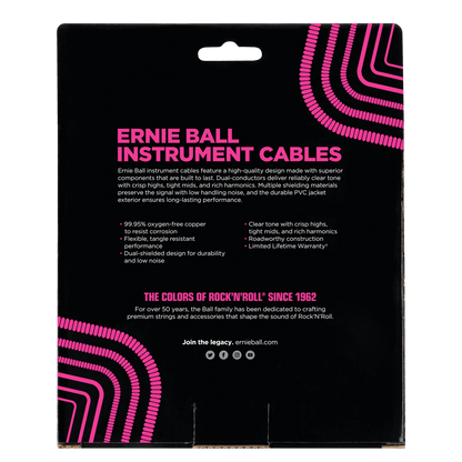 ERNIE BALL P06044 COILED INSTRUMENT CABLE STRAIGHT/STRAIGHT - 30FT - BLACK