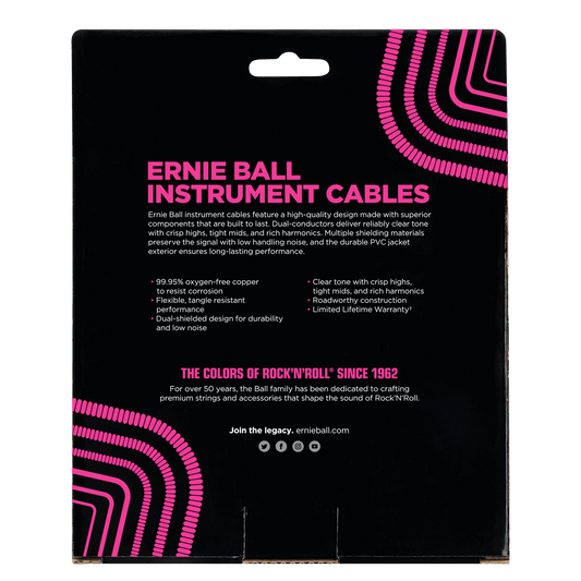 ERNIE BALL P06044 COILED INSTRUMENT CABLE STRAIGHT/STRAIGHT - 30FT - BLACK