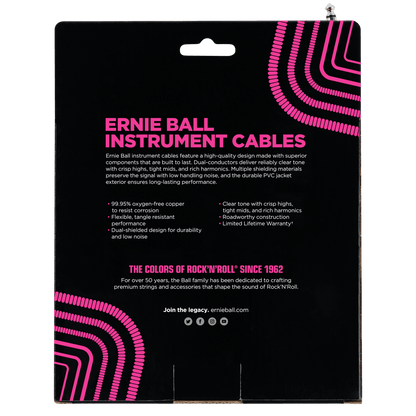 ERNIE BALL P06045 COILED INSTRUMENT CABLE STRAIGHT/ANGLE 30FT - WHITE