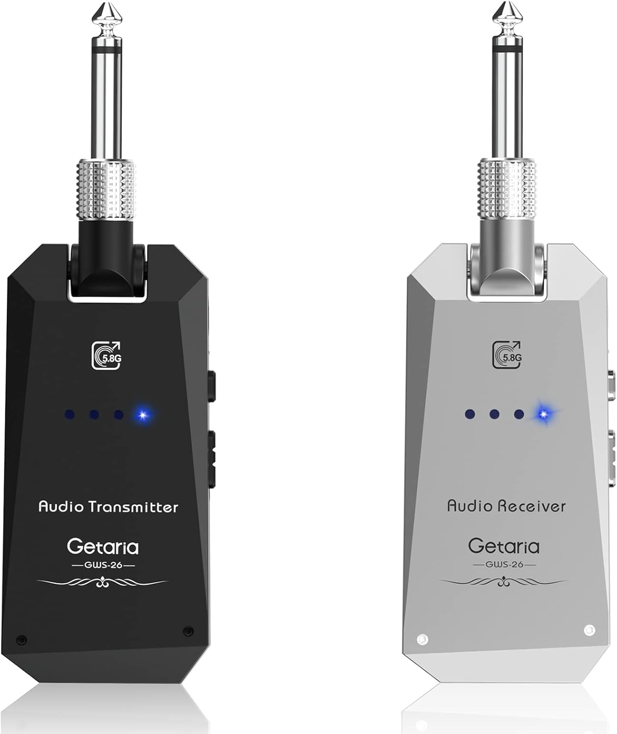 Getaria Wireless Guitar Transmitter Receiver Set 5.8GH Wireless Guitar System 4 Channels for Electric Guitar Bass - Silver/Black (USED)