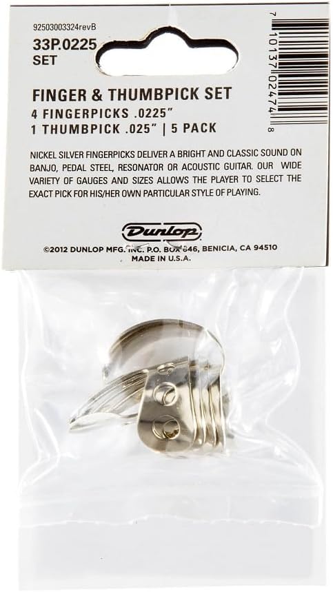 JIM DUNLOP Nickel Silver Finger & Thumbpick Set, .0225", 5/Player's Pack - 33P.0225