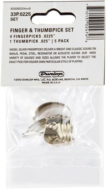 JIM DUNLOP Nickel Silver Finger & Thumbpick Set, .0225", 5/Player's Pack - 33P.0225