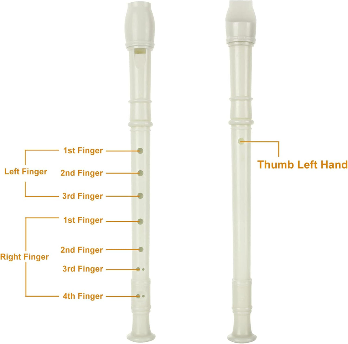 Plastic Soprano Recorder Flute 8-Hole w/ Cleaning Rod - White