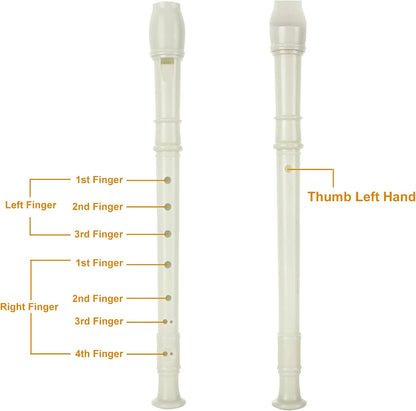 Plastic Soprano Recorder Flute 8-Hole w/ Cleaning Rod - White