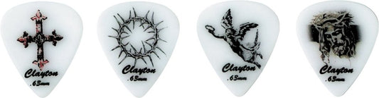 Clayton Acetal Plectrum Christian Motifs Standard 351 shape 0.63 mm 12-Pack - CS63/12