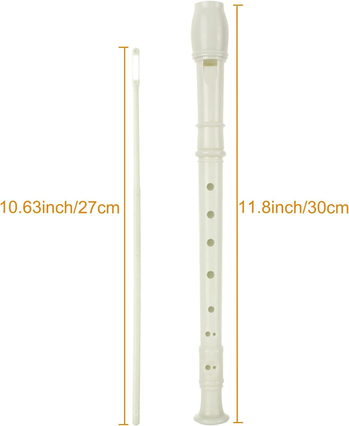 Plastic Soprano Recorder Flute 8-Hole w/ Cleaning Rod - White