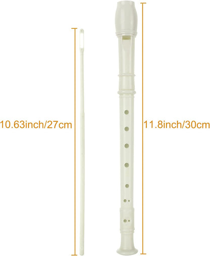 Plastic Soprano Recorder Flute 8-Hole w/ Cleaning Rod - White