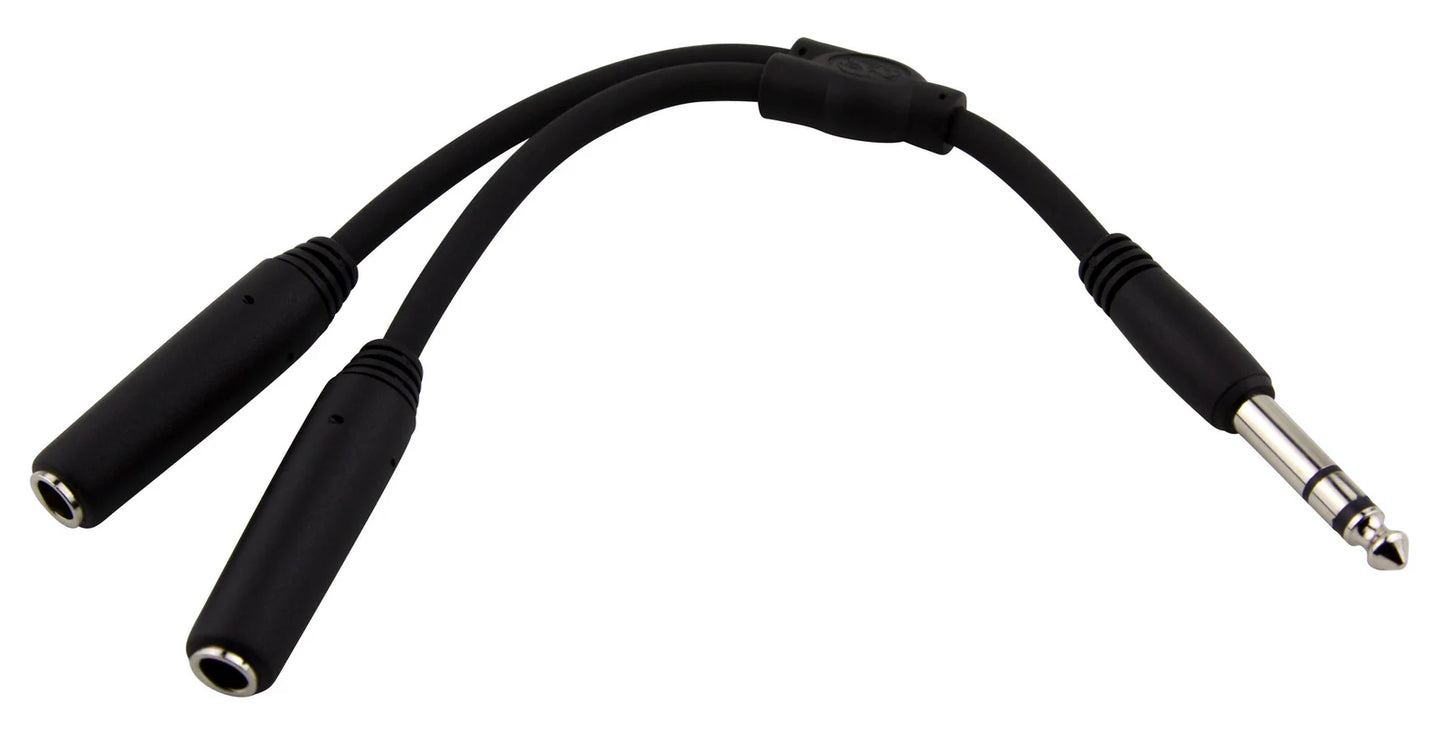 Pig Hog Solutions - 6" Y Cable, Stereo 1/4"(M)-Dual Stereo 1/4"(F) - PY-S214S