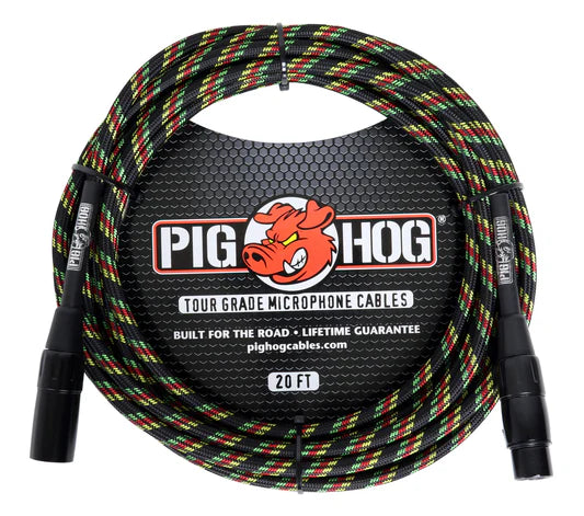 Pig Hog "Rasta Stripes" Woven Microphone Cable, 20ft XLR - PHM20RAS