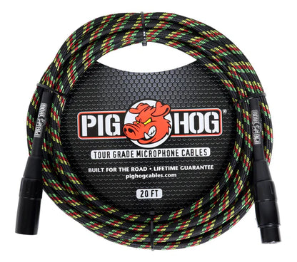 Pig Hog "Rasta Stripes" Woven Microphone Cable, 20ft XLR - PHM20RAS