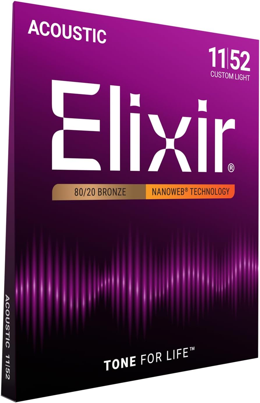 Elixir 11027 80/20 Bronze Acoustic Guitar Strings With NANOWEB Technology (11-52)