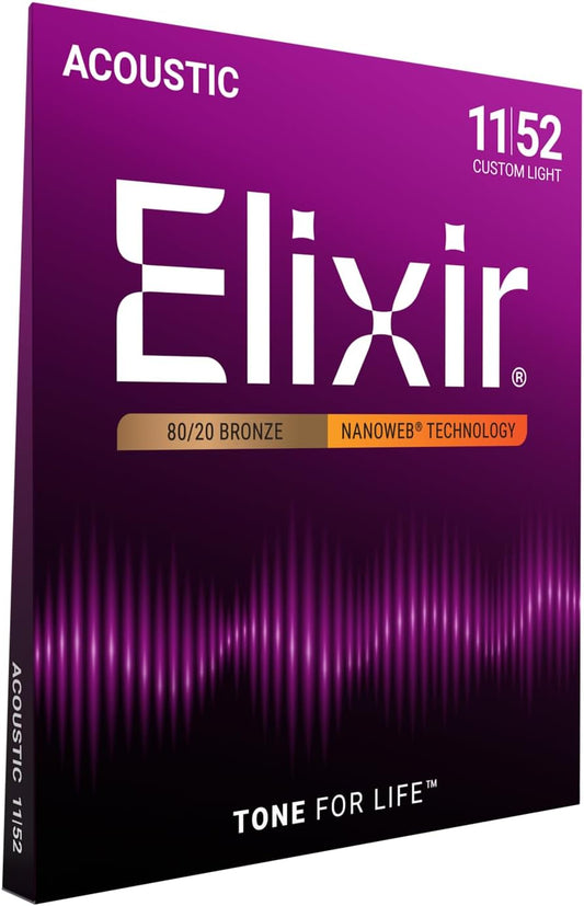Elixir 11027 80/20 Bronze Acoustic Guitar Strings With NANOWEB Technology (11-52)