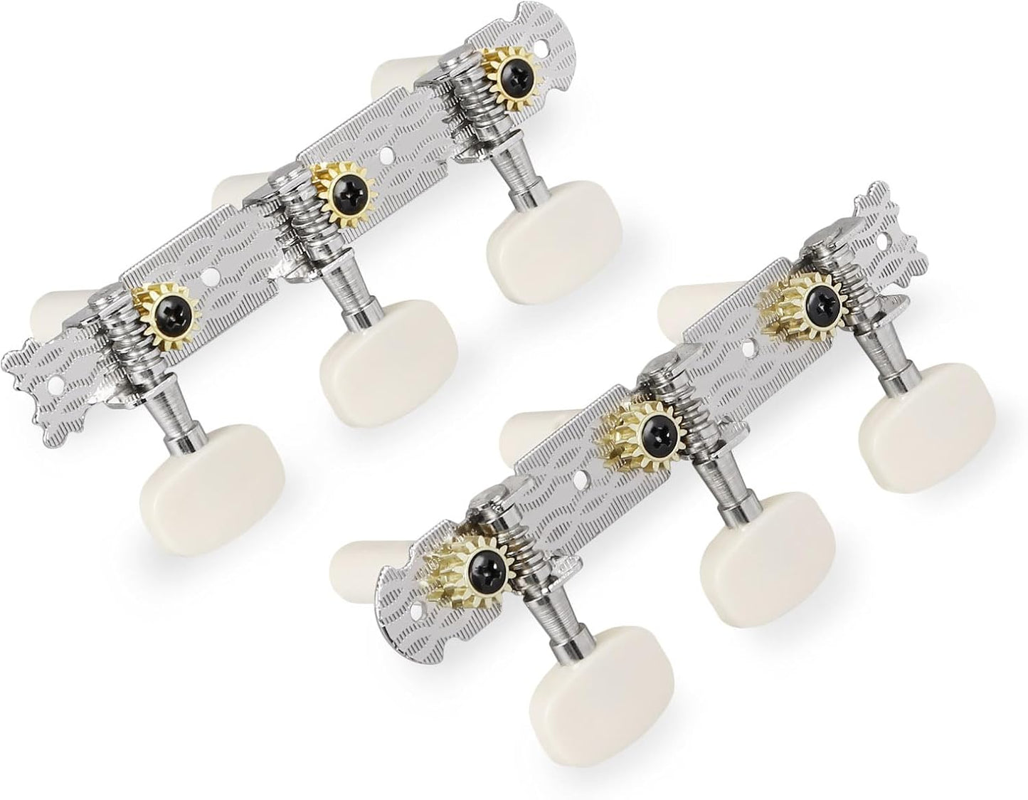 Classical Guitar Tuning Pegs Keys 3+3 Machine Heads Set - Nickel Plated w/ Plastic Button Knobs "White Button"