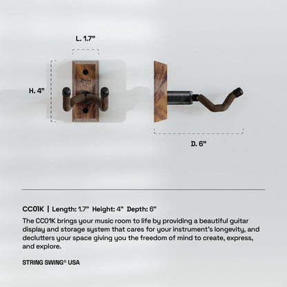 String Swing USA The Guitar Keeper Wall Mount Guitar Hanger - Black Walnut - CC01K-BW