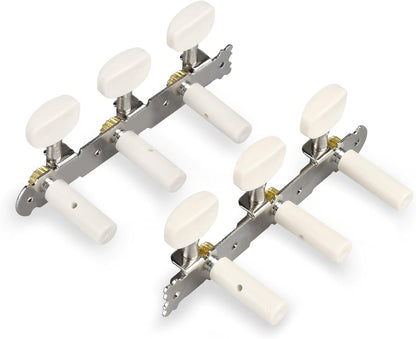 Classical Guitar Tuning Pegs Keys 3+3 Machine Heads Set - Nickel Plated w/ Plastic Button Knobs "White Button"