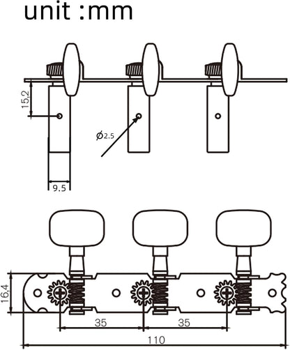 Classical Guitar Tuning Pegs Keys 3+3 Machine Heads Set - Nickel Plated w/ Plastic Button Knobs "White Button"